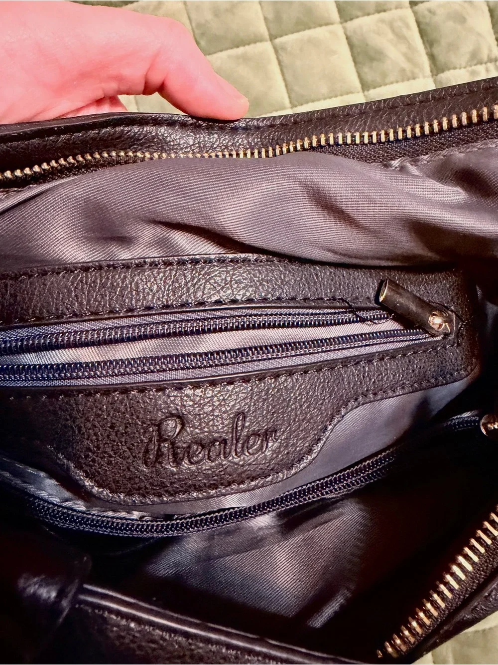 Realer Black Leather Hobo Shoulder/Crossbody Bag